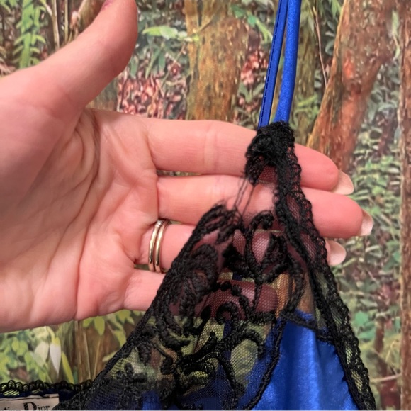 Vintage Christian Dior Cami NWT deadstock blue black lace floral flower XS - Picture 5 of 13